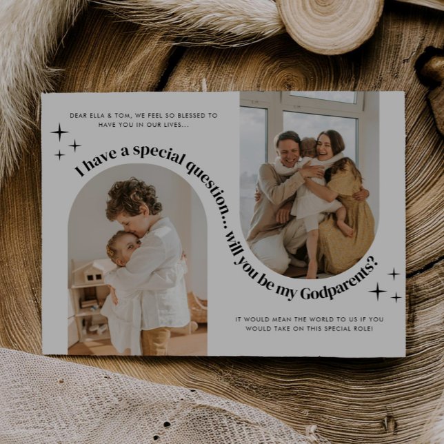 Invitation Demande de Parrainage avec Double Arche de Photos (Zazzle Double Arch Photo Godparents Proposal Invitation)