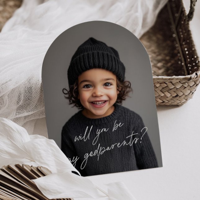 Invitation Demande de Parrainage Manuscrite Photo Garçon (Zazzle Godparents Handwritten Proposal Photo Arch Boy Invitation (Front))