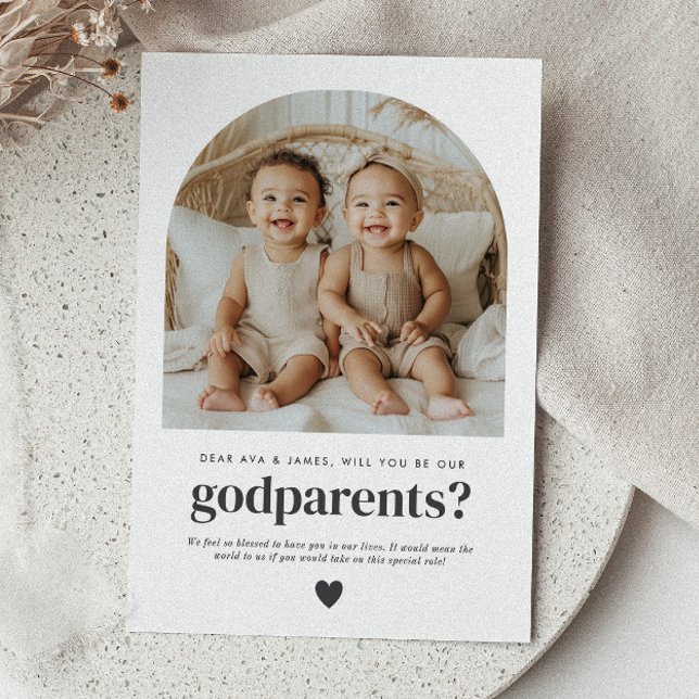 Invitation Demande de Parrainage Marraine Photo avec Arches p (Zazzle Godparents Arched Photo Proposal Boy Girl Twins)