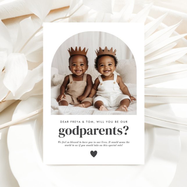 Invitation Demande de Parrainage Photo avec Arches pour des J (Zazzle Godparents Arched Photo Proposal Boy Twins)