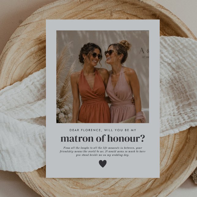 Invitation Demande de Photo pour être Ma Dame d'Honneur (Zazzle Will You Be My Matron of Honour Photo Proposal Invitation)
