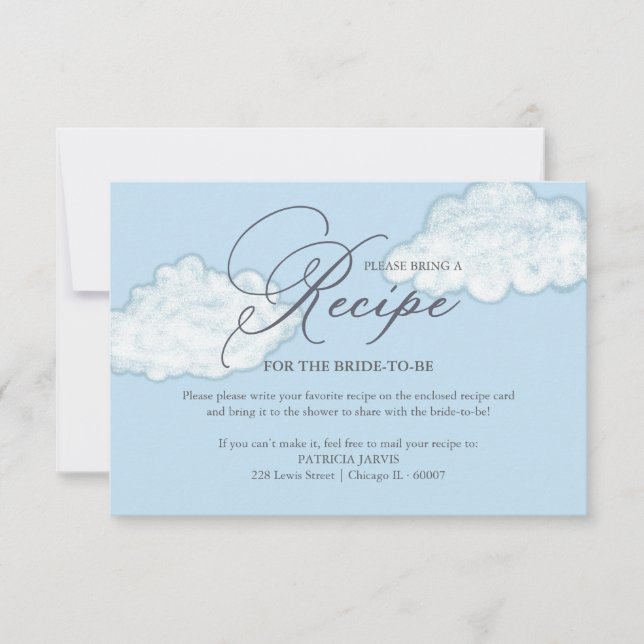 Invitation Demande de recette de douche de mariée Cloud moder (Devant)