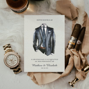Invitation Demande de témoin de mariage avec costume à l'aqua