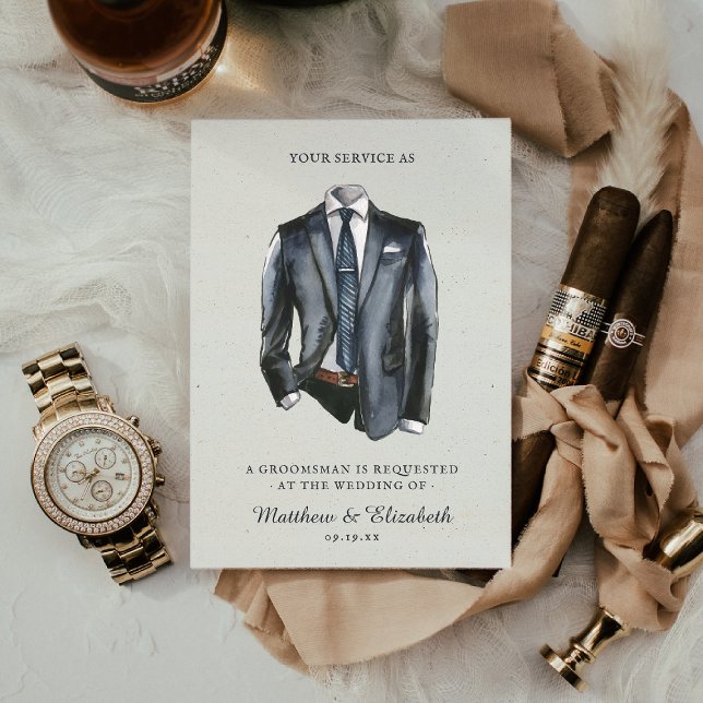 Invitation Demande de témoin de mariage avec costume à l'aqua (Créateur téléchargé)