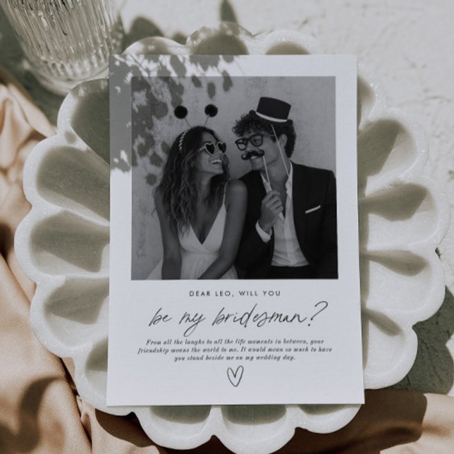 Invitation Demande de témoin de mariage écrite à la main avec (Zazzle Be My Bridesman Handwritten Photo Proposal Invitation )