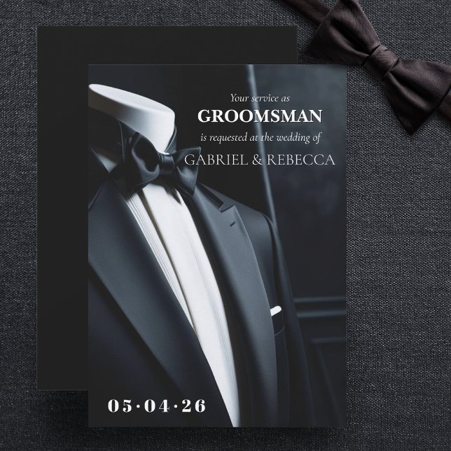 Invitation Demande de témoin de mariage en noir et blanc  (Créateur téléchargé)