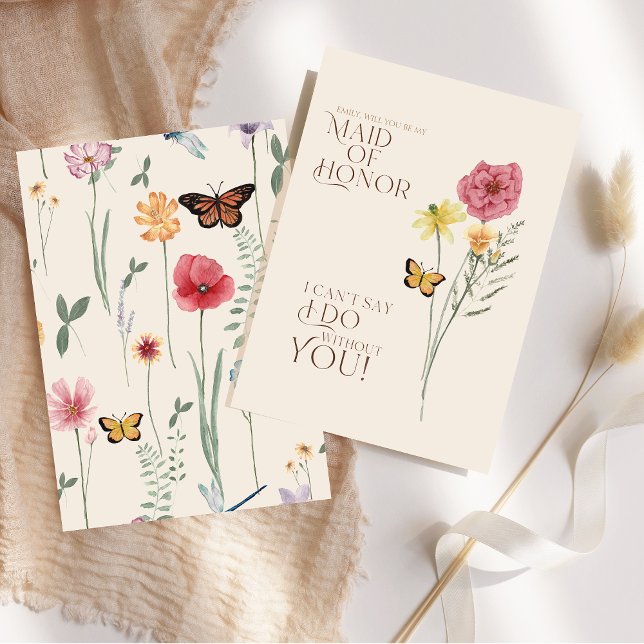 Invitation Demande de témoin de mariage papillon fleur sauvag (Créateur téléchargé)