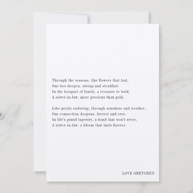 Invitation Demande de témoin de mariage pour belle-sœur avec  (Dos)