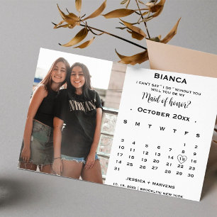 Invitation Demande élégante de témoin de mariage avec calendr