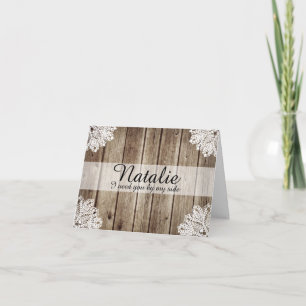 Invitation Demande en bois vintage de demoiselle d'honneur de
