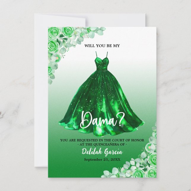 Invitation Demande en Dama de Quinceañera Pretty Green (Devant)