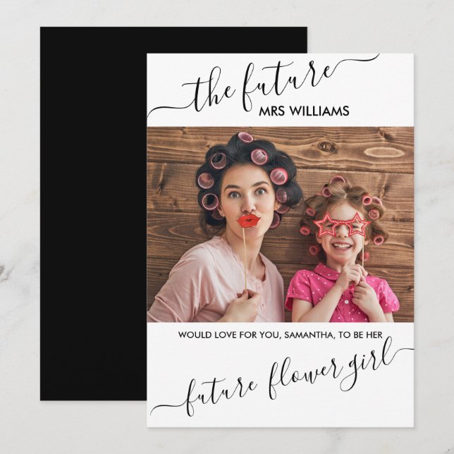 Invitation Demande en mariage de la future Mme en bouquetière (Devant / Derrière)