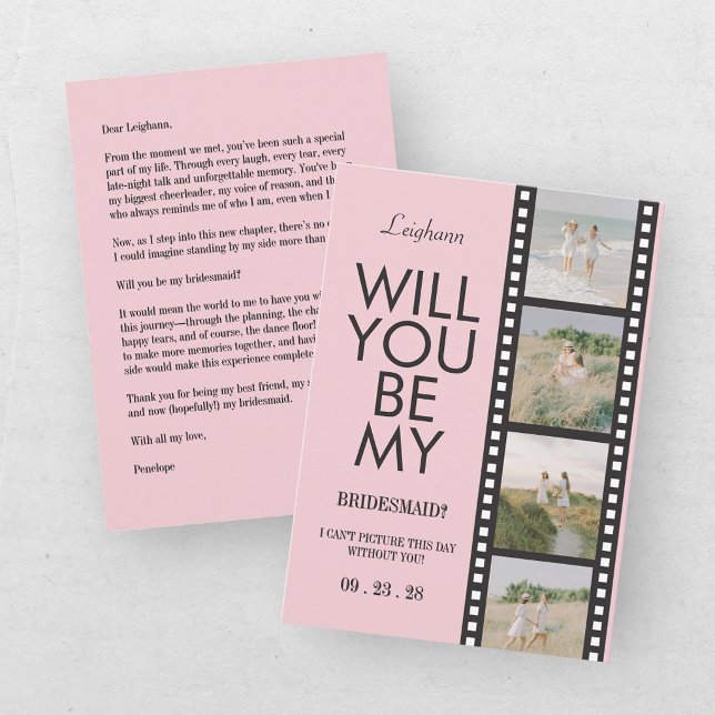 Invitation Demande en mariage originale avec une bobine rose  (Créateur téléchargé)