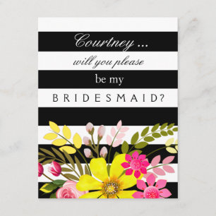 Invitation Demande rayée noire et blanche de demoiselle