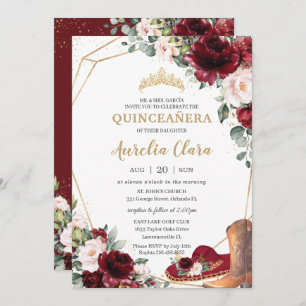 Invitation Démarrage du Casquette Quinceañera Burgundy Blush