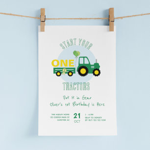Invitation Démarrez vos tracteurs garçon 1er anniversaire
