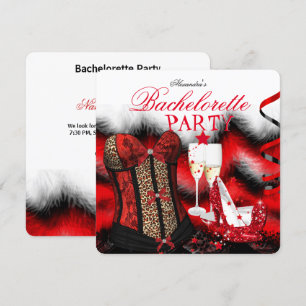 Invitation Demoiselle Corset Rouge à Plumes Talons Champagne