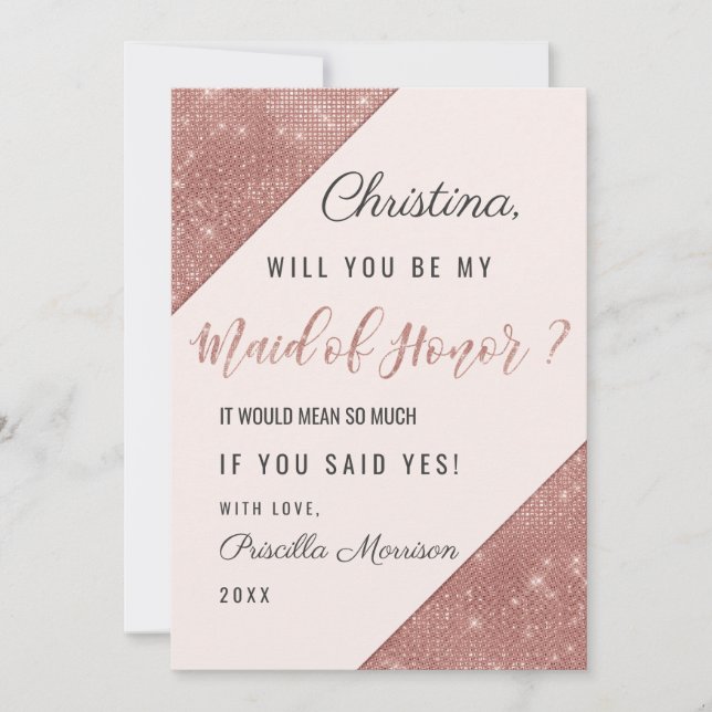 Invitation Demoiselle d'honneur à paillettes de rose gold sci (Devant)