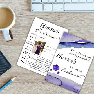 Invitation Demoiselle d'Honneur Aquarelle Violet P
