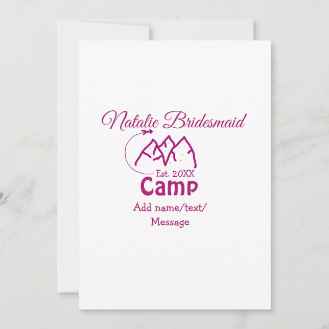 Invitation Demoiselle d'honneur de camp rose ajouter nom date (Devant)