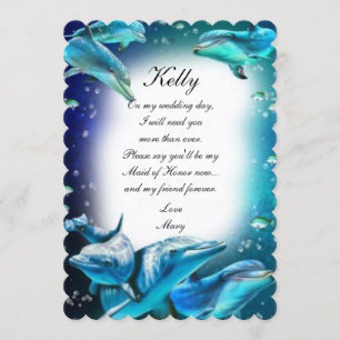 Invitation Demoiselle d'honneur de mariage dauphin thème plag