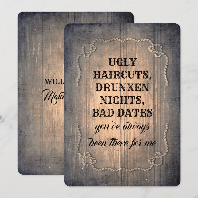 Invitation Demoiselle d'honneur/domestique drôles rustiques (Devant / Derrière)