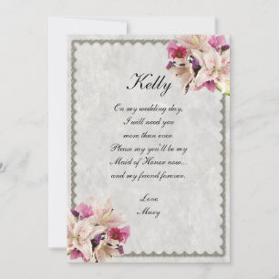 Invitation Demoiselle d'honneur en marbre floral White Lily