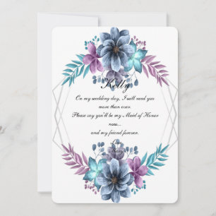 Invitation Demoiselle d'honneur florale aquarelle bleue et vi