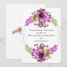 Demoiselle d'honneur florale aquarelle rose et ver