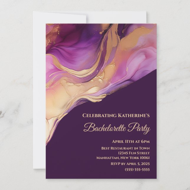 Invitation Demoiselle d'honneur - Moderne Rose Violet et Or (Devant)