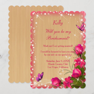 Invitation Demoiselle d'honneur papillon floral rose bois rus