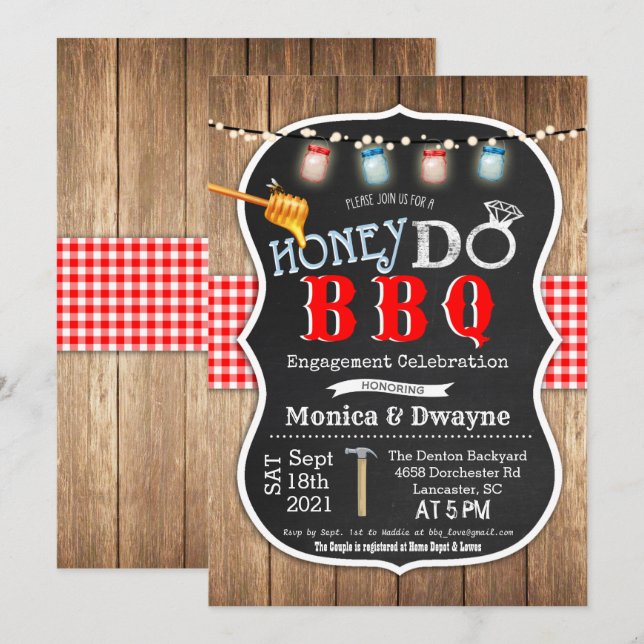Invitation d'engagement de couple Honey Do BBQ (Devant / Derrière)