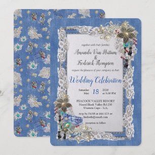 Invitation Denim avec dentelle de crème et bijoux costume