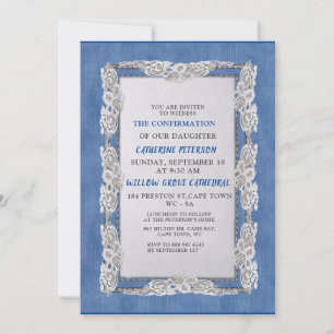 Invitation Denim avec dentelle de fleur de crème