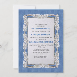 Invitation Denim avec dentelle de fleur de crème