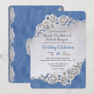 Invitation Denim avec dentelle de fleur de crème