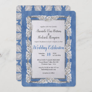 Invitation Denim avec dentelle de fleur de crème