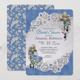 Invitation Dénim Bleu, dentelle - Bijoux costume