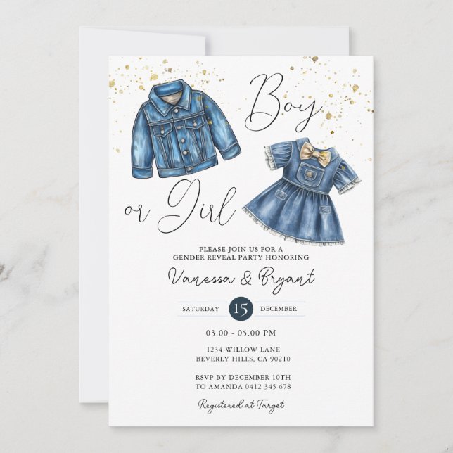 Invitation Denim Blue Jean Boy or Girl Gender Reveal (Devant)