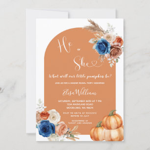 Invitation Denim Blue Rust Orange Citrouille Genre Reveillez