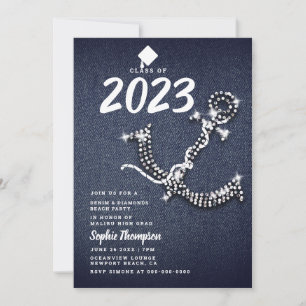 Invitation Denim Diamond Ancre Beach Blue Graduation Party