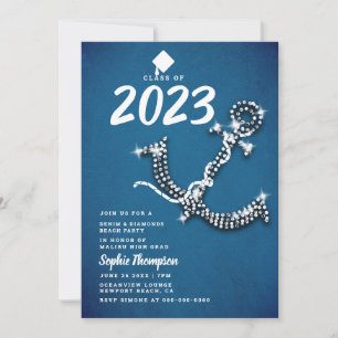 Invitation Denim Diamond Bling Ancre Beach Graduation Party