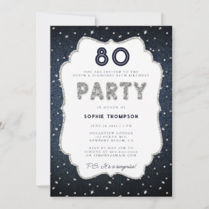 Invitation Denim Diamond Parties scintillant Frame 80e fête d