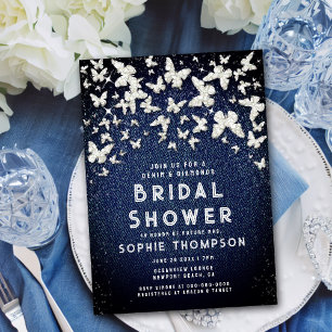 Invitation Denim Diamonds Bling Butterflies Fête des mariées