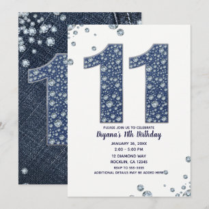 Invitation Denim & Diamonds Bling Étincelle 11e 11 Anniversai