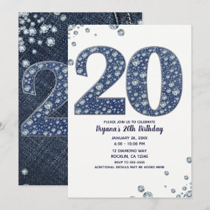 Invitation Denim & Diamonds Bling Étincelle 20TH 20 Anniversa