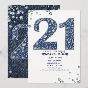 Invitation Denim & Diamonds Bling Étincelle 21 ans 21e Annive