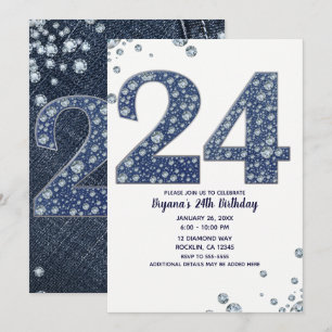 Invitation Denim & Diamonds Bling Étincelle 24 24e Anniversai