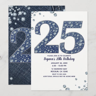 Invitation Denim & Diamonds Bling Étincelle 25 25e Anniversai