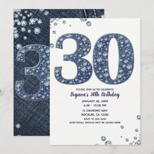 Invitation Denim & Diamonds Bling Étincelle 30TH 30 Anniversa